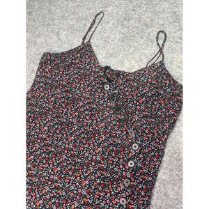 Madewell Floral Print Button Front Cami Dress Black Red‎ Size 10